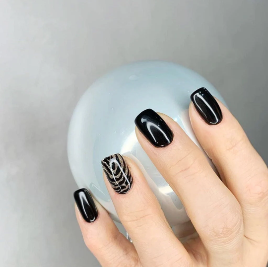 Black Tiger Nails Press On Short Minimalist Glue Coffin Designer Animal Print Press Toe Full Set