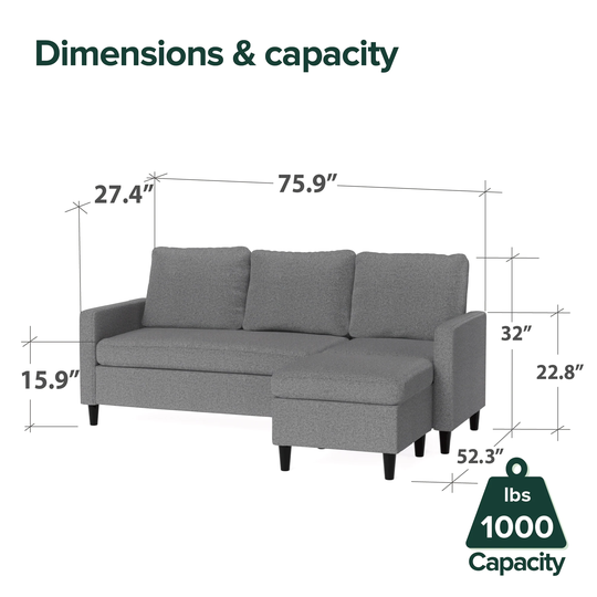 Priage by ZINUS Convertible Sectional Sofa with Reversible Chaise
