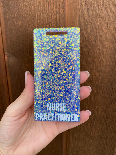 Glitter Badge Buddy/ Nurse Badge/ Chunky Blue-Purple Badge with Iridescent Shift/ Sparkly Badge/ Medical Id