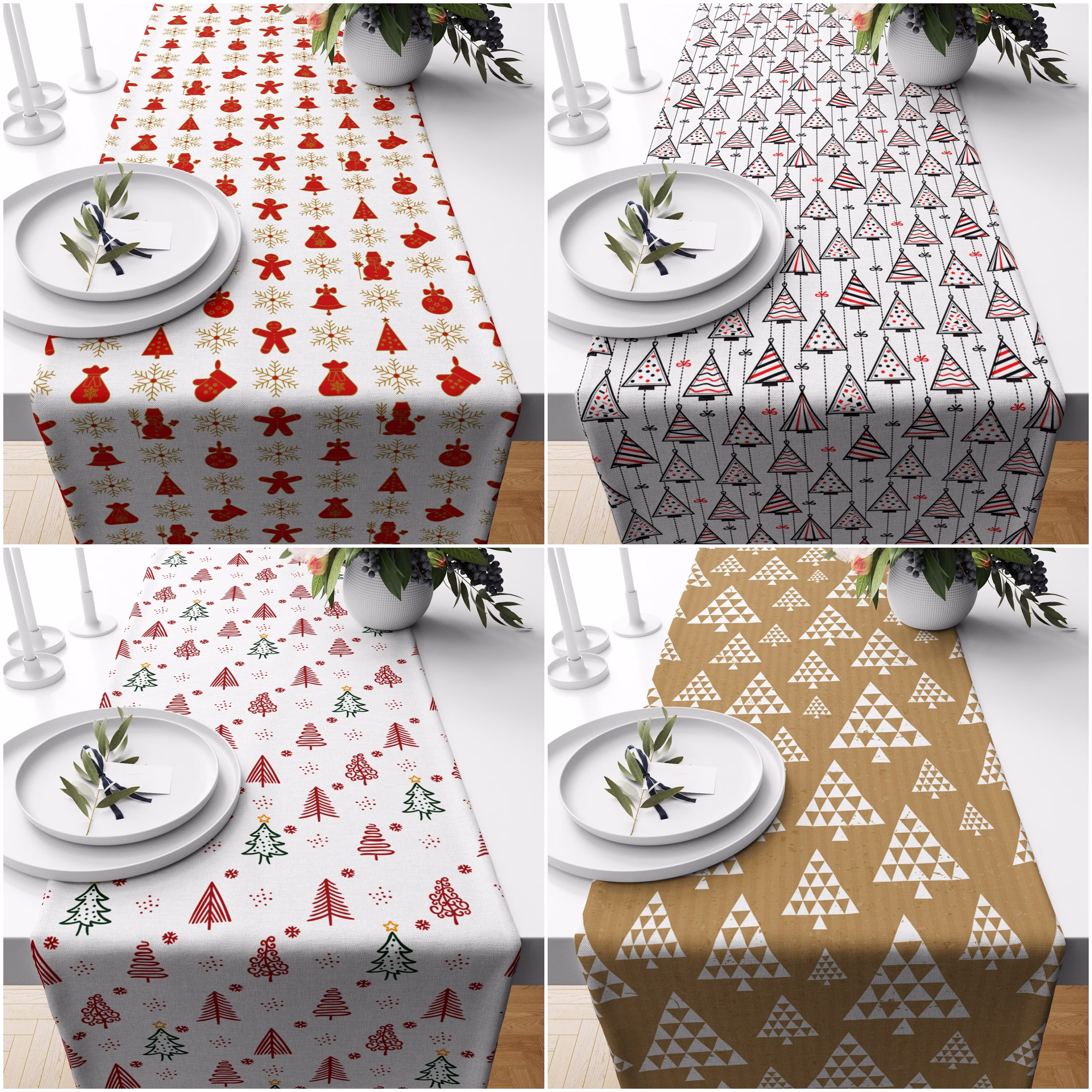 Winter Pine Tree Table Runner|Christmas Decor|Snowflake & Xmas Gift Centerpiece|Winter Trend Abstract Tablecloth