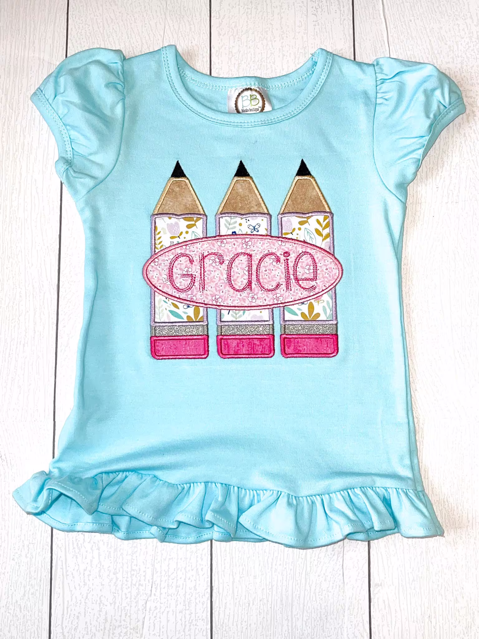 Personalized Pencil T-Shirt, Monogrammed, Back To School, Embroidered Applique Tee, 1st Day Of Pencil
