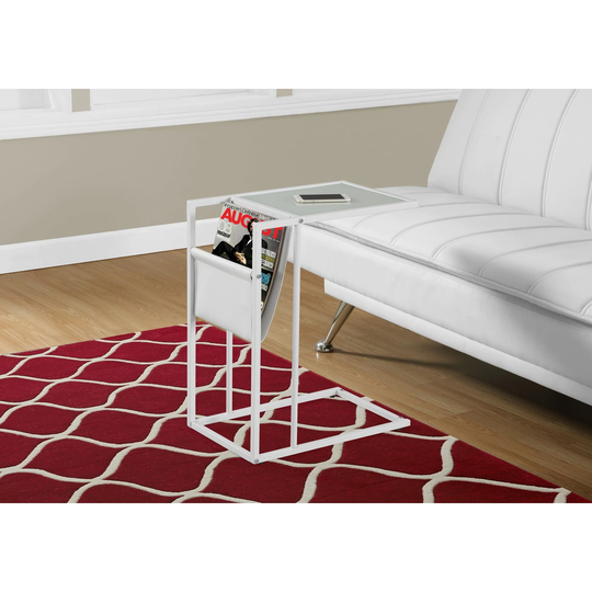 White Metal Accent Table With A Magazine Rack