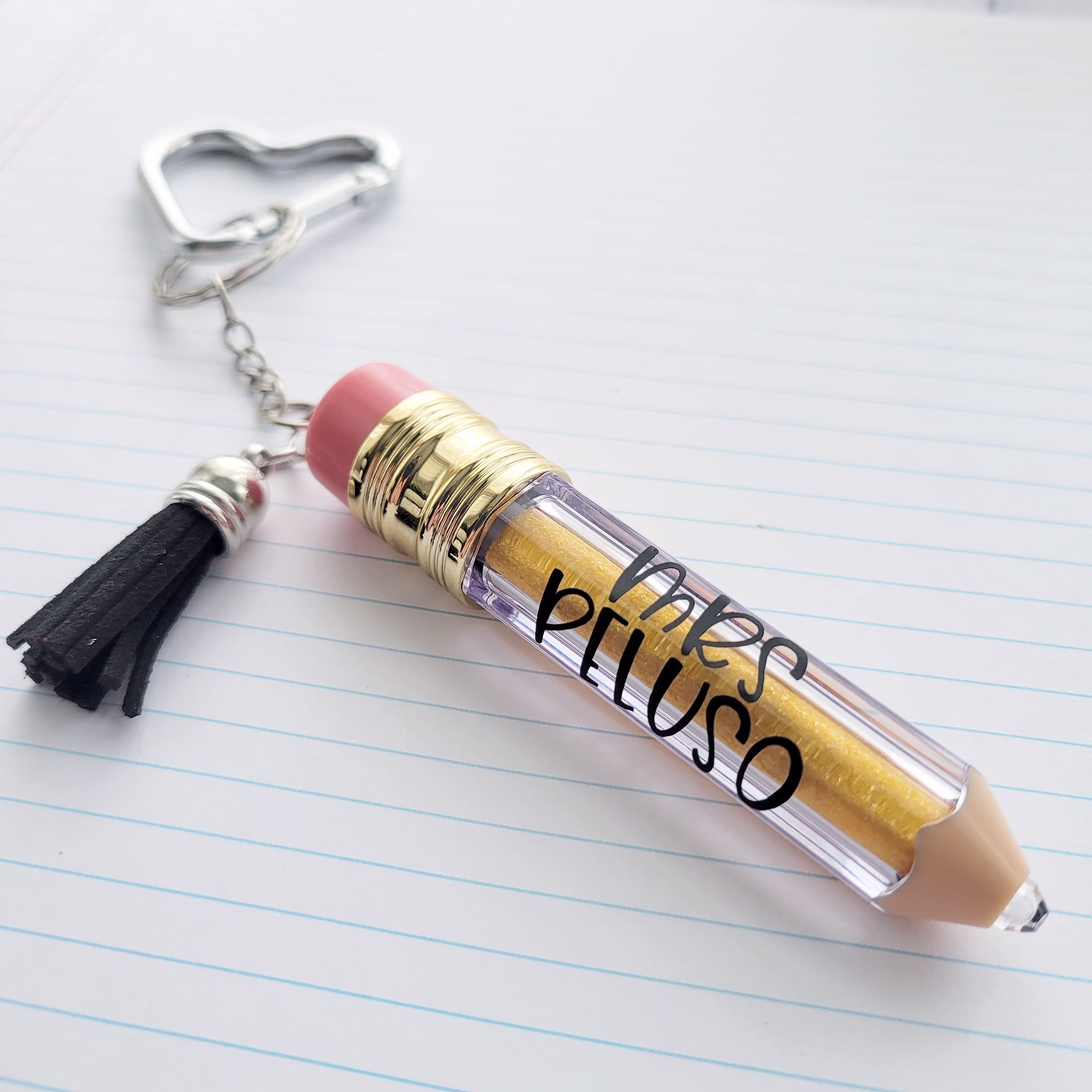 Personalized Teacher Name Acrylic Pencil Keychain With Tassel & Carabiner, Appreciation Gift, Backpack Tag, Personalization