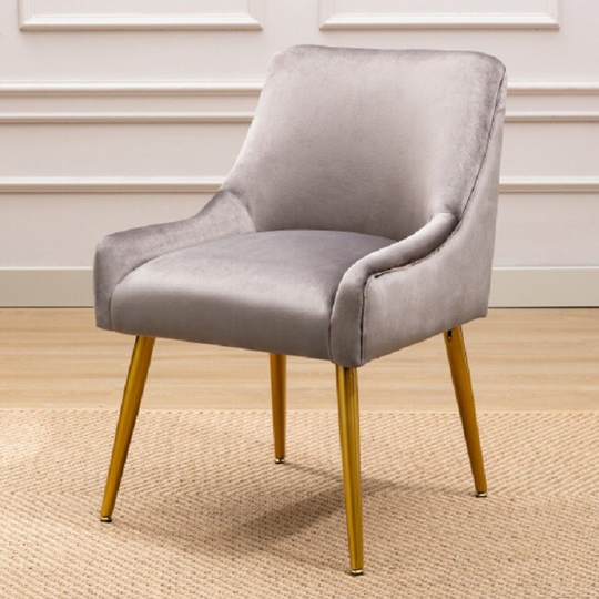 Modern Velvet Wide Accent Chair Side Chair with Swoop Arm Metal Legs for Club Bedroom Living Room , Grey