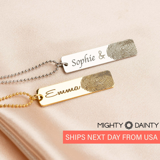 Engraved Custom Fingerprint Bar Necklace in Gold, Rose & Silver | Memorial Jewelry Personalized For Her