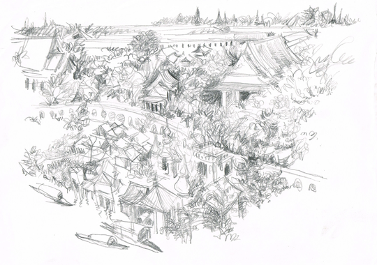 Vintage Original 1980S Small A4 Pencil Drawing, Singapore By Illustrator Salim Patel