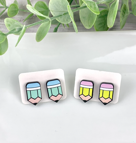 Little Pencil Earrings/ Stud Hypoallergenic/ Teacher Back To School/ Blue Eraser/ Pink/ Gifts/ 1 Pair
