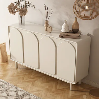 63" White Arch Sideboard Buffet With 4 Doors Carved Credenza
