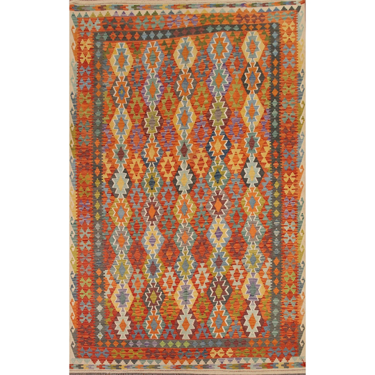 Multi-Color Kilim Reversible Area Rug Hand-woven Geometric Wool Carpet - 8'5"x 11'11"