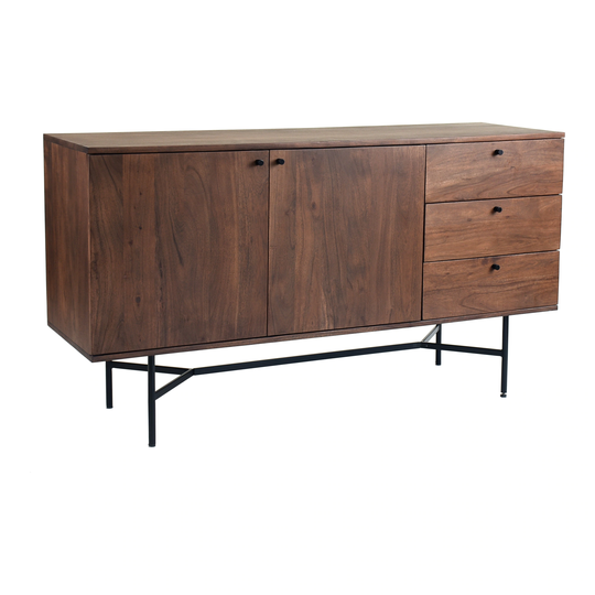 Aurelle Home Becca Modern Acacia Wood Iron Base Sideboard - Dark brown glaze