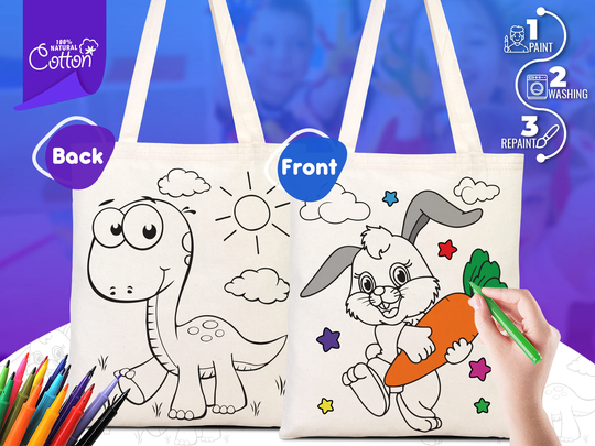 Dinosaur Coloring Bag, 14x16", Washable Eco-Friendly For Kids, Gift Parent, Activities Ecofriendly