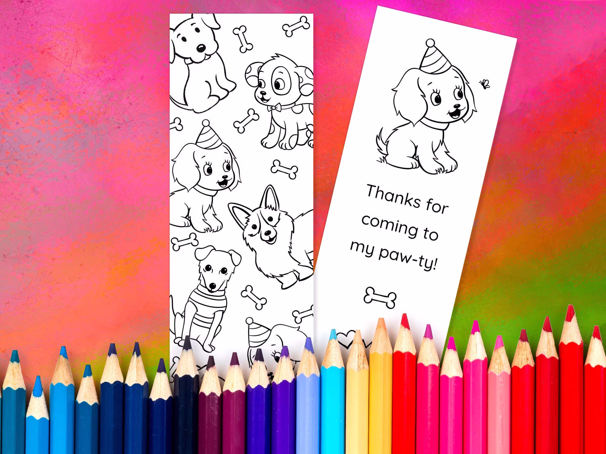 Custom Puppy Dog Party Favor Coloring Bookmark - Kids Art