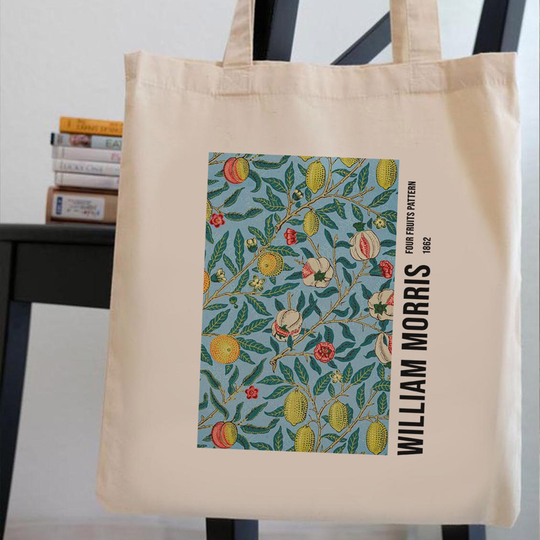 Mzshop - William Morris Four Fruits Pattern Classic Painting Tote Bag Eco Environment Friendly Canvas Beach Art