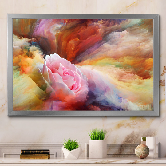 Designart 'Blooming Flower On Liquid Color I' Modern Framed Wall Decor