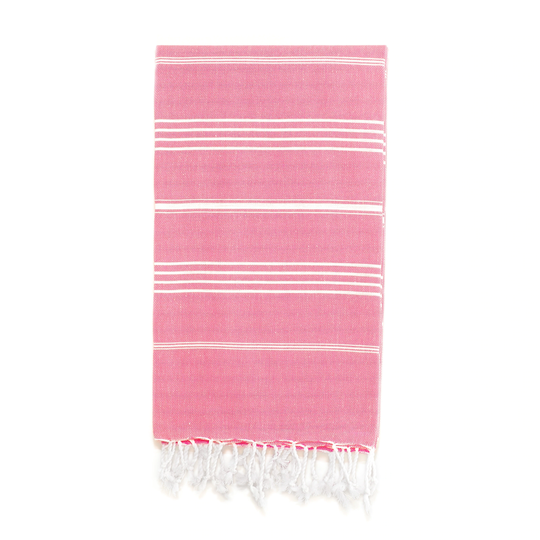 Authentic Pestemal Fouta Original Pink and White Pencil Turkish Cotton Bath/ Beach Towel