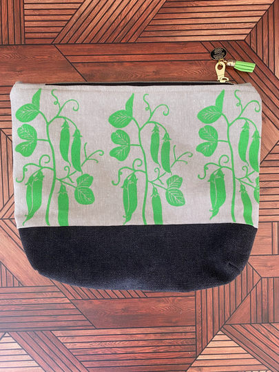 Perky Peas Bag ~ Hand Printed Large Zipper Pouch