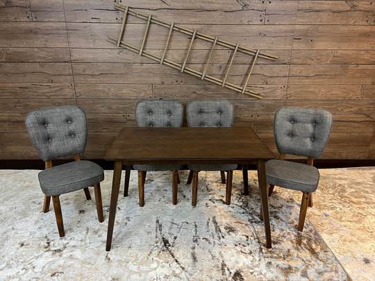 5 Pieces Dining Set 4 Chairs & 46" Table, Mid Century Modern Solid Wood Set, Kitchen Rectangular Table