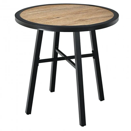 29 Inch Patio Round Bistro Metal Table with Wood-Like Top - 29" x 29" x 29" (L x W x H)