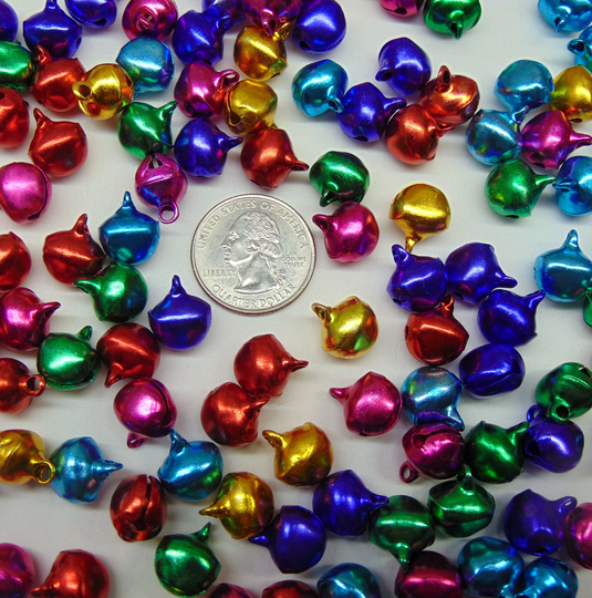 Jingle Bells Bright Jewel Color Mix 12mm Drops Beads Charms With Top Loop ~ Lightweight Aluminum For Christmas Crafts