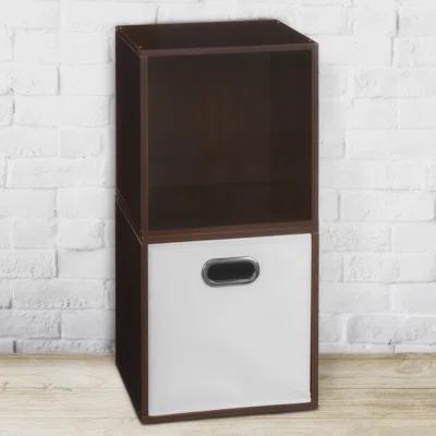 Niche Cubo Storage Organizer Open Bookshelf Set- 2 Cubes 1 Canvas Bin- Truffle/White