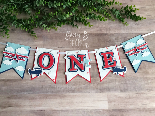 Airplane High Chair Banner | Vintage Red White & Blue Birthday Decoration
