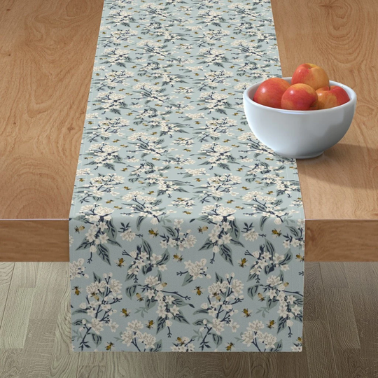 Honey Bees Table Runner - Flowers & By Fernlesliestudio Spring Floral Pollinators Cotton Sateen Spoonflower