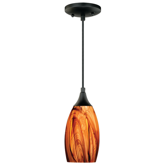 Milano Bronze Mini Pendant Ceiling Light Amber Fire Glass - 4.75-in W x 9.75-in H x 4.75-in D