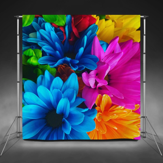 Colorful Floral Backdrops Photographic Fabric Backdrop Blue Pink & Orange Custom Banner Plants Wall Botanical