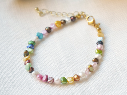 Mixed Color Pearl Bracelet | Baroque Colorful Freshwater Pearls Dainty With Genuine Colorful