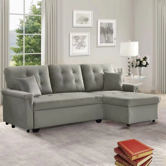 Morden Velvet Reversible Sectional Sofa with Storage Chaise, Sleeper Sofa, Sofa bed