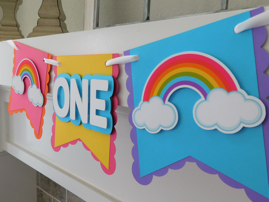 Rainbow High Chair Banner, Party Decorations, Birthday Banner