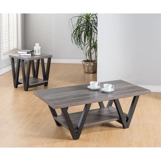 Q-Max 2pc Coffee Table And End Table Set In Distressed Grey