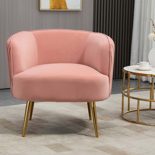 CTEX Velvet Living Room Chair, Modern Reception Arm Chair with Golden Legs for Bedroom Reading Room