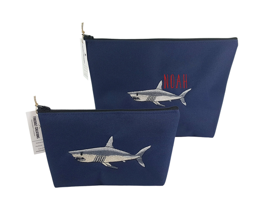 Shark Pencil Case, Personalized, Canvas Bag, Nautical, Pouch, Custom Toiletry Travel Organizer, Small Zipper Pouch, Shark Week