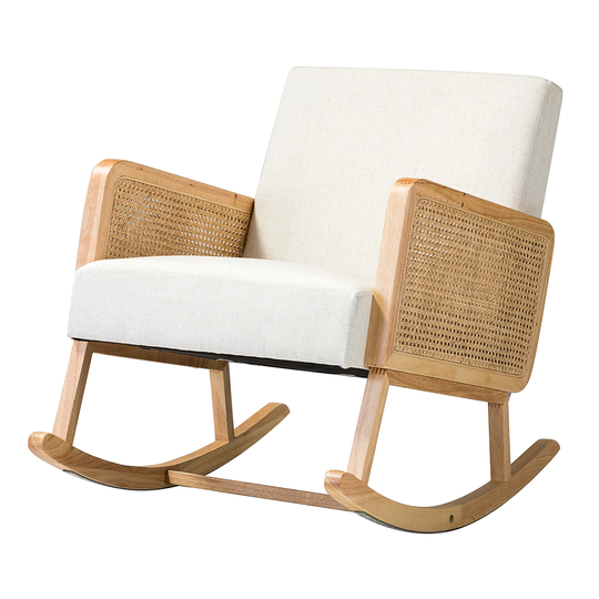 Rocking Chair with Rattan Arms Lounge Chairs Polyester Padded Back and Seat Accent Chairs