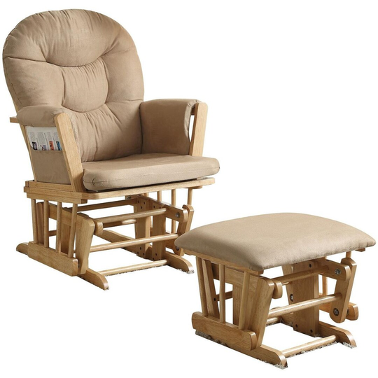 2-Pcs Multifunctional Floor Chair, Microfiber Glider Chair & Ottoman with natural oak finish frame