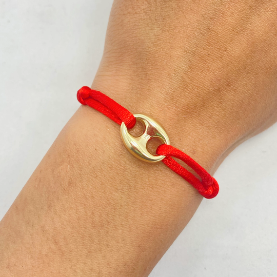 14K Solid Gold, Link Bracelet, String Braided Puff Link, Mariner Jewelry, Anchor, Wedding Gift