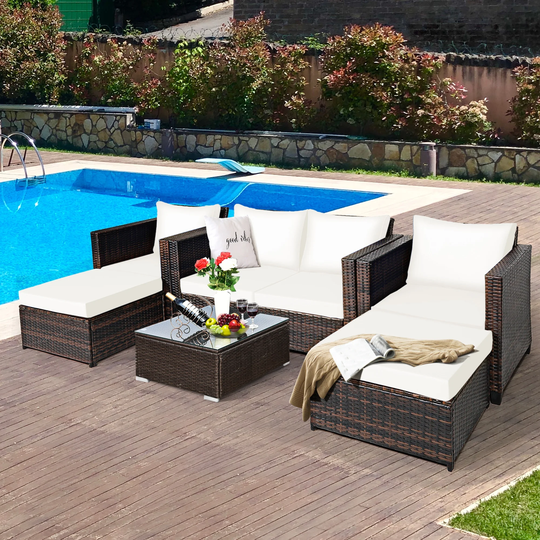 Gymax 5PCS Outdoor Patio Rattan Conversation Sofa Furniture Set w/ - 50'' x 30.5'' x 29''