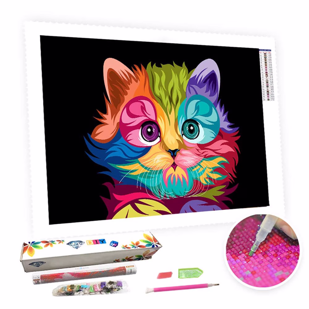 5D Diy Square Round Diamond Painting Kit Full Drill-Colorful Cat-Diy By Number Rhinestone Pasted For Home Wall Decor