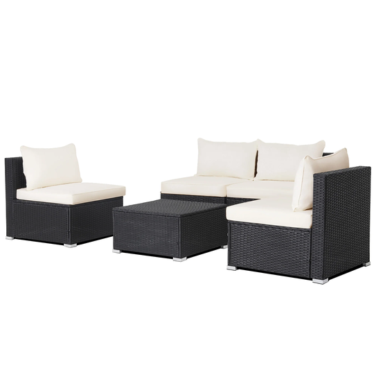 5PCS Patio Rattan Wicker Furniture Conversation Set Cushioned Sofa Set