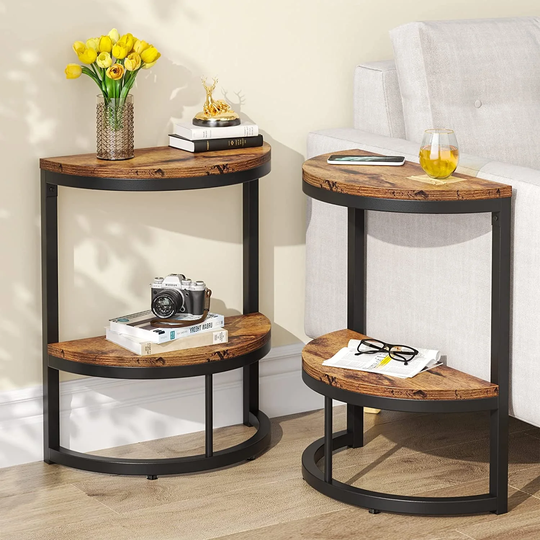 End Table Half Round, Narrow Side Table, Slim C Table for Sofa Couch