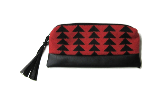 Zippered Black Leather Pouch Pencil Case Cosmetic Bag Make Up Clutch Purse Blanket Wool From Pendleton Woolen Mills