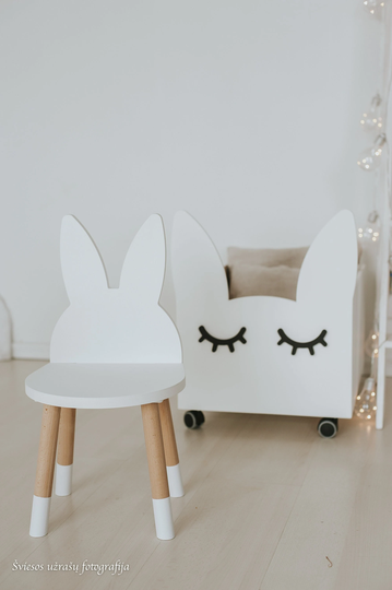 Personalized Handmade White Wooden Bunny Chair Toddler Kid Nursery Small Stool Minimalistic Child