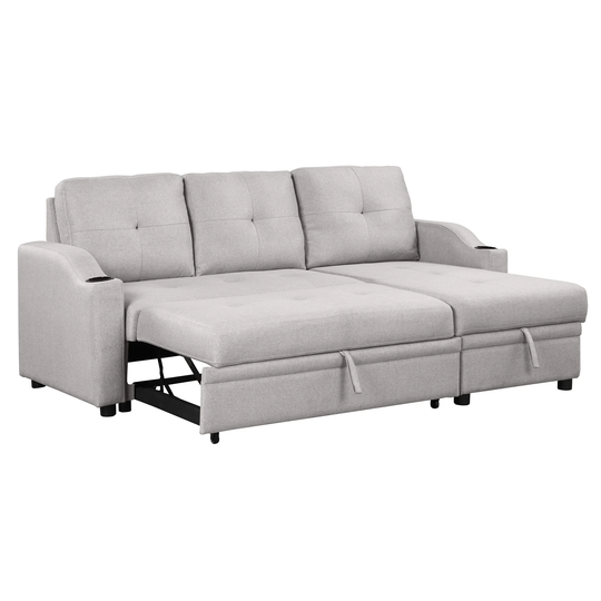 Pull out Sofa Bed Upholstered Sofa Bed, Linen 3 Seater Couch with Storage Chaise