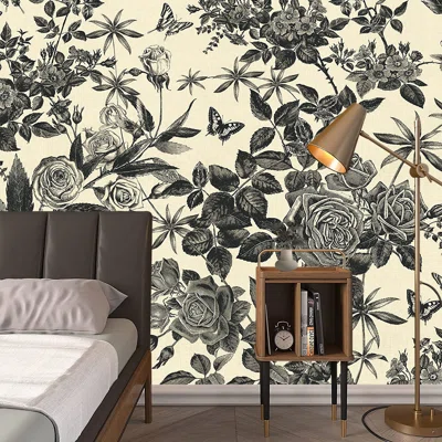 Carlesha Black Rose 9.8' L x 17.7" W Peel and Stick Wallpaper Roll