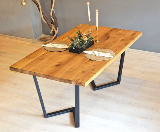 Solid Oak Wooden Dining Table/Handcraft Rustic Wood Scandinavian Kitchen