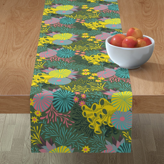 Ocean Flora Table Runner - Magic Underwater World By Miraparadies Water Foliage Floating Kelp Cotton Sateen Spoonflower