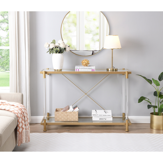 Acrylic Glass Side Table, Golden Sofa Table, Console Table for Living Room& Bedroom