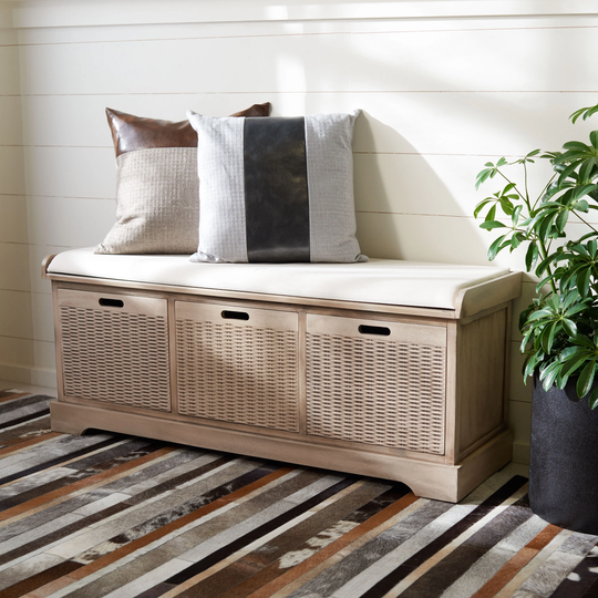 SAFAVIEH Landers 3-Drawer Storage Bench with Cushion - 47.3" W x 15" L x 19" H