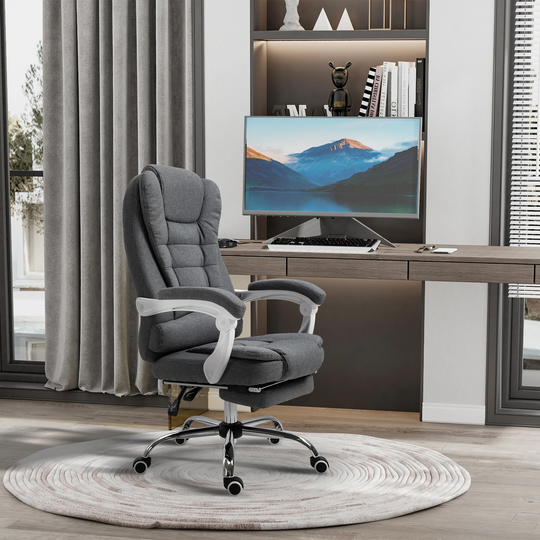 Vinsetto High-Back Executive Office Chair with Footrest, Linen-Fabric Computer Chair with Padded Armrests,Ergonomic Office Chair